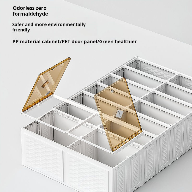 White modular shoe cabinet with hinged open lid showing inner compartment grid